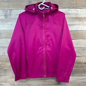 LL Bean Womens Hot Pink Rain Jacket Full Zip Hooded Shell Small